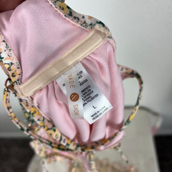 Shade & Shore Floral Bikini Set Pink Yellow Daisy Print Size L Swimwear - Picture 4 of 4